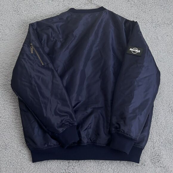 Hard Rock Guitar Co. Full Zip Quilted Navy Bomber Jacket Size XL - Picture 11 of 12